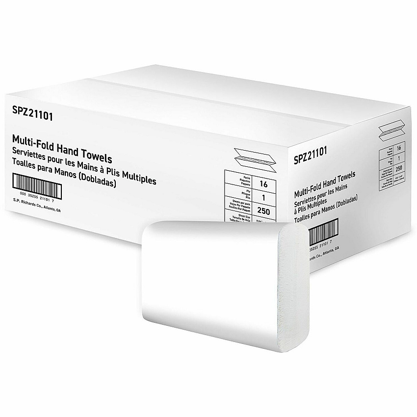 Special Buy Paper Towels Multi-Fold 250 Sheets White 1 Ply - Multifold - Bright White - Paper, Virgin Fiber - 250 Sheets/Pack - 16 / Carton (21101)