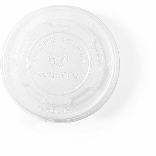 Vegware Flat CPLA Lids for 90-Series Soup Containers Round - Crystallized Polylactic Acid (CPLA) - White - 1000 / Carton (VLID90S)
