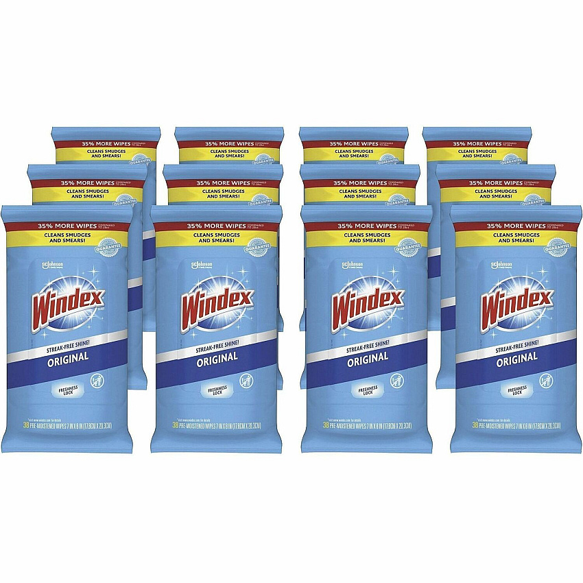 Windex&reg; Glass & Surface Wipes For Multi Surface - Wipe - 155.20 oz (9.70 lb) to - Fresh, Pleasant Scent - Recommended For: Smear Remover, Smudge Remover - Streak-free, Pre-moistened, Drip-free - White - 38/Pack - 12 / Carton (378032CT)