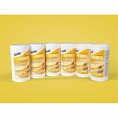 Genuine Joe Broad-Spectrum Disinfectant Wipes For Multi Surface - Wipe - Lemon Scent - Recommended For: Bacteria Remover, Virus Remover - Yellow - 75 Wipes/Tub - 6 / Carton (GJO45500)