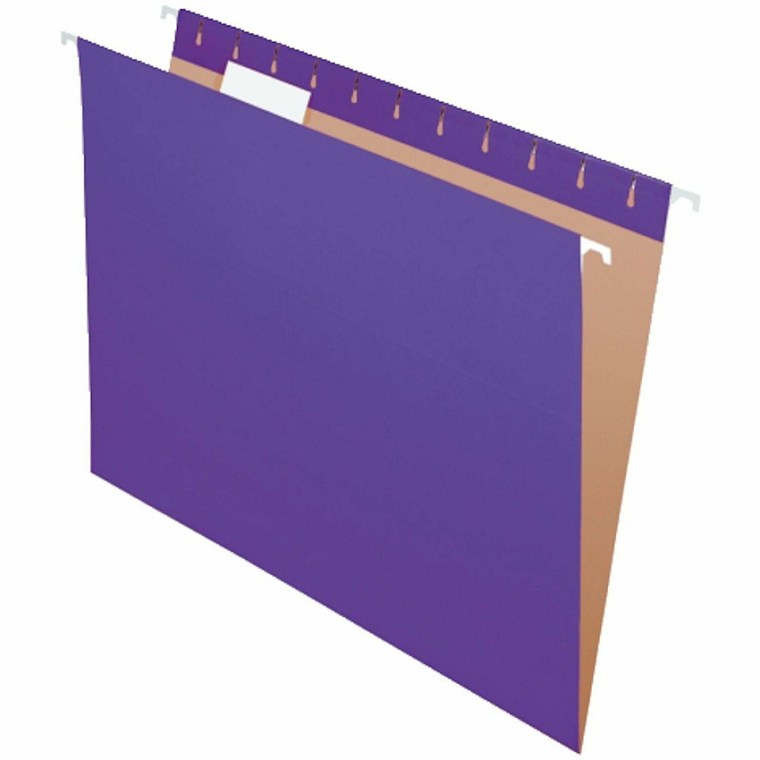 Business Source 1/5 Tab Cut Letter Hanging Folder 8 1/2" x 11" - Kraft, Fiber - Purple - Label - 0% Recycled - 25 / Box (BSN14120)