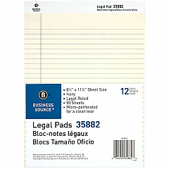 Business Source Micro-Perforated Legal Ruled Pads 1 Subject(s) - Stapled/Tapebound - Wide Ruled, Legal Ruled Front Ruling - Ruled Margin - 16 lb Basis Weight - Letter - 8 1/2" x 11" Sheet Size - Ivory Paper - Chipboard Cover - Micro Perforated, (BSN35882) Business Source Micro-Perforated Legal Ruled Pads 1 Subject(s) - Stapled/Tapebound - Wide Ruled, Legal Ruled Front Ruling - Ruled Margin - 16 lb Basis Weight - Letter - 8 1/2" x 11" Sheet Size - Ivory Paper - Chipboard Cover - Micro Perforated, (BSN35882)