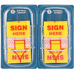 Business Source Sign Here Arrow Page Flags 1" Flag/Note Width x 1 3/4" Flag/Note Length - Arrow - SIGN HERE - Yellow - Removable, Repositionable, Pop-up, Reusable - Dispenser Included - 5 / Pack (BSN99007) Business Source Sign Here Arrow Page Flags 1" Flag/Note Width x 1 3/4" Flag/Note Length - Arrow - SIGN HERE - Yellow - Removable, Repositionable, Pop-up, Reusable - Dispenser Included - 5 / Pack (BSN99007)