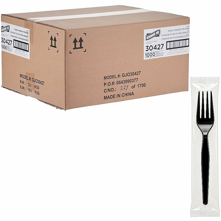 Genuine Joe Disposable Polystyrene Cutlery Fork - Fork - Food, Cafeteria, Breakroom - Disposable - Polystyrene - Black - 1 Carton (GJO30427)