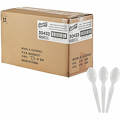 Genuine Joe Disposable Polystyrene Cutlery Spoon - Spoon - Food, Cafeteria, Breakroom - Disposable - Polystyrene - White - 1 Carton (GJO30433) Genuine Joe Disposable Polystyrene Cutlery Spoon - Spoon - Food, Cafeteria, Breakroom - Disposable - Polystyrene - White - 1 Carton (GJO30433)