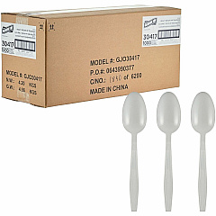 Genuine Joe Heavy-Weight Polypropylene Cutlery Spoon - Spoon - Food, Cafeteria - Disposable - Polypropylene - White - 1 Carton (GJO30417)