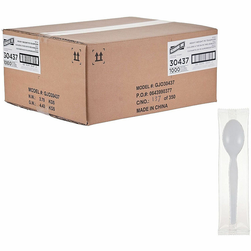 Genuine Joe Disposable Polystyrene Cutlery Spoon - Spoon - Food, Cafeteria, Breakroom - Disposable - Polystyrene - White - 1 Carton (GJO30437)