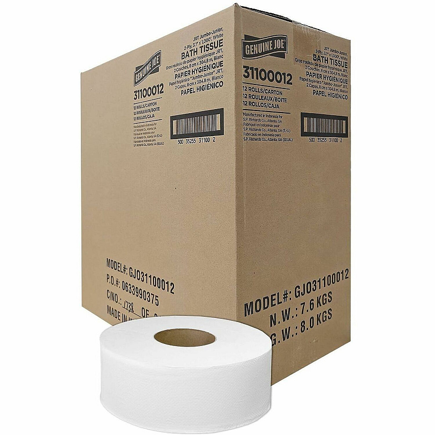 Genuine Joe Jumbo 2-Ply Bathroom Tissue 2 Ply - 37.20" Width x 1000 ft Length - White - 1 Carton (GJO31100012)