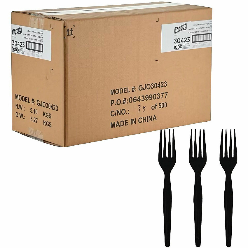 Genuine Joe Disposable Polystyrene Cutlery Fork - Fork - Food, Cafeteria - Disposable - Polystyrene - Black - 1 Carton (GJO30423)