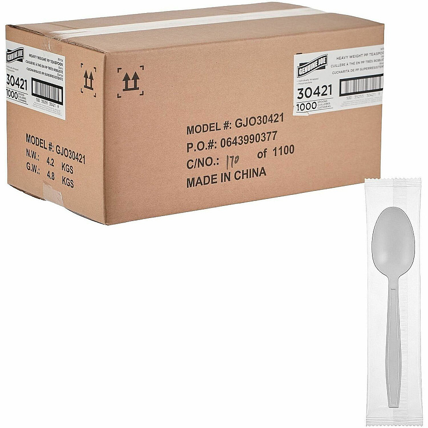Genuine Joe Heavy-Weight Polypropylene Cutlery Cutlery Set - Spoon - Fork - Food, Cafeteria - Disposable - Polypropylene - White - 1 Carton (GJO30421)