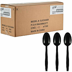 Genuine Joe Heavy-Weight Polypropylene Cutlery Spoon - Spoon - Food, Cafeteria - Disposable - Polypropylene - Black - 1 Carton (GJO30409)