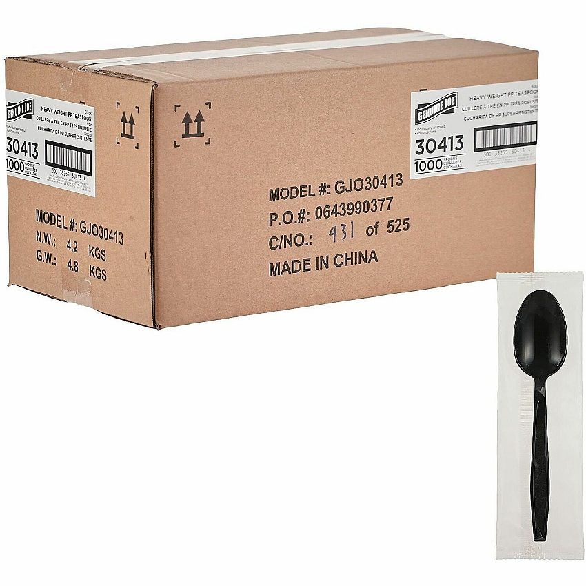 Genuine Joe Heavy-Weight Polypropylene Cutlery Soup Spoon - Soup Spoon - Food, Cafeteria - Disposable - Polypropylene - Black - 1 Carton (GJO30413)