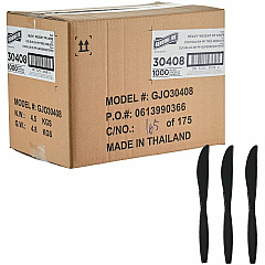 Genuine Joe Heavy-Weight Polypropylene Cutlery Knife - Knife - Food, Cafeteria - Disposable - Polypropylene - Black - 1 Carton (GJO30408)