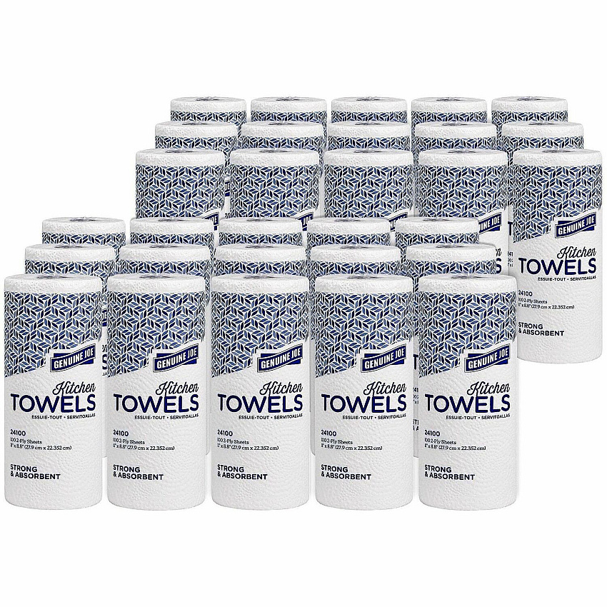 Genuine Joe Kitchen Roll Paper Towels 2 Ply - 11" Width x 105.60" Length - 100 Sheets/Roll - White - 30 Rolls/Carton - 1 Carton (GJO24100)