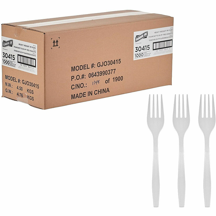 Genuine Joe Heavy-Weight Polypropylene Cutlery Fork - Fork - Food, Cafeteria - Disposable - Polypropylene - White - 1 Carton (GJO30415)