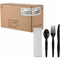 Genuine Joe 4-Piece Heavyweight Utensil Kit 4 Piece(s) - Cutlery Set - Spoon - Fork - Knife - Breakroom - Disposable - Polystyrene - Black - 1 Carton (GJO58932) Genuine Joe 4-Piece Heavyweight Utensil Kit 4 Piece(s) - Cutlery Set - Spoon - Fork - Knife - Breakroom - Disposable - Polystyrene - Black - 1 Carton (GJO58932)