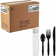 Genuine Joe 6-Piece Medium-Weight Utensil Kit 6 Piece(s) - Cutlery Set - Spoon - Fork - Knife - Breakroom - Disposable - Polystyrene - Black - 1 Carton (GJO58929) Genuine Joe 6-Piece Medium-Weight Utensil Kit 6 Piece(s) - Cutlery Set - Spoon - Fork - Knife - Breakroom - Disposable - Polystyrene - Black - 1 Carton (GJO58929)