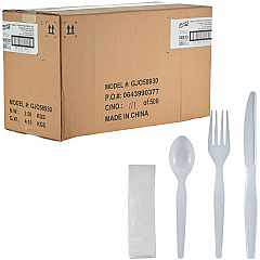 Genuine Joe 4-Piece Heavyweight Utensil Kit 4 Piece(s) - Cutlery Set - Spoon - Fork - Knife - Breakroom - Disposable - Polystyrene - White - 1 Carton (GJO58930) Genuine Joe 4-Piece Heavyweight Utensil Kit 4 Piece(s) - Cutlery Set - Spoon - Fork - Knife - Breakroom - Disposable - Polystyrene - White - 1 Carton (GJO58930)