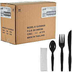 Genuine Joe 4-Piece Medium-Weight Utensil Kit 4 Piece(s) - Cutlery Set - Spoon - Fork - Knife - Breakroom - Disposable - Polystyrene - Black - 1 Carton (GJO58928) Genuine Joe 4-Piece Medium-Weight Utensil Kit 4 Piece(s) - Cutlery Set - Spoon - Fork - Knife - Breakroom - Disposable - Polystyrene - Black - 1 Carton (GJO58928)