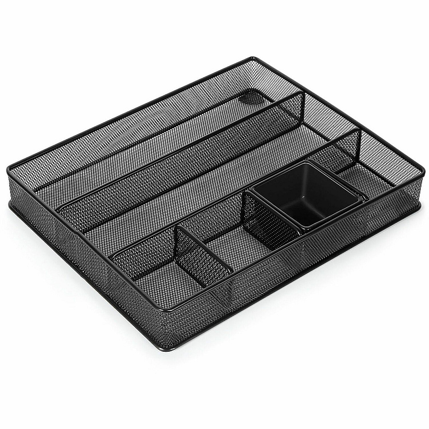 Lorell Multi-Compartment Mesh Drawer Organizer 6 Compartment(s) - Durable - Black - Metal, Mesh - 4 / Carton (LLR84136CT)