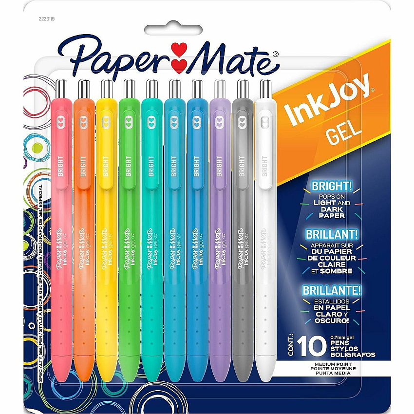 Paper Mate InkJoy Gel Pens 0.7 mm Pen Point - Retractable - Assorted Ink - Gel-based - Writing, Home, Journaling - 10 / Pack (2226119)
