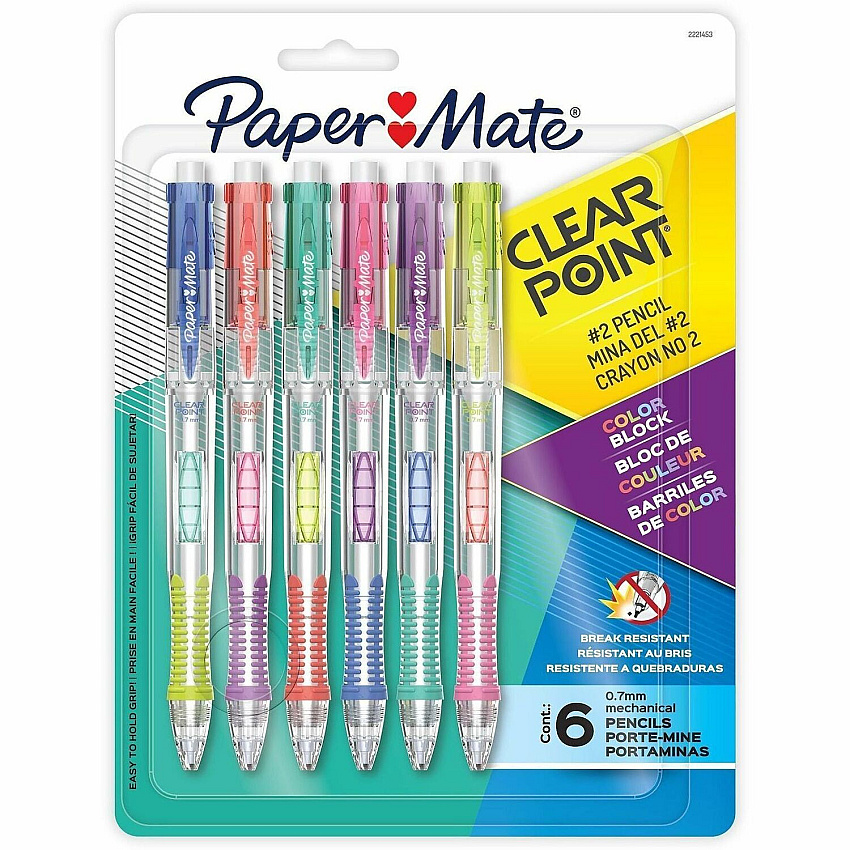 Paper Mate Clearpoint #2 Mechanical Pencils 0.7 mm Lead - HB/#2 - Color Block Barrel - 6 / Pack (2221453)