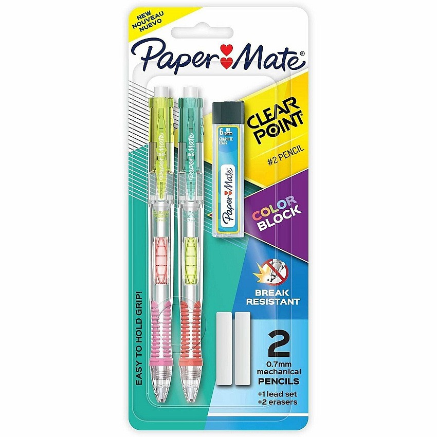 Paper Mate Clearpoint #2 Mechanical Pencils 0.7 mm Graphite Lead - HB/#2 - Color Block 2 Barrel - 2 / Pack (2221452)