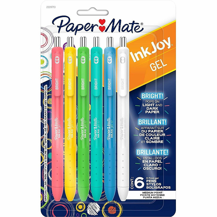 Paper Mate InkJoy Gel Pens 0.7 mm Pen Point - Retractable - Assorted Ink - Gel-based - Writing, Home, Journaling - 6 / Pack (2226713)