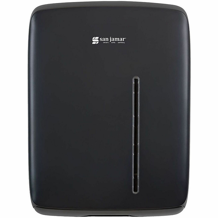 San Jamar Timeless Folded Paper Towel Dispenser C Fold, Multifold Dispenser - 450 x Towel C Fold, 750 x Multifold - 16.1" Height x 12" Width x 5.2" Depth - Plastic - Black - Durable, Long Lasting, Easy-to-load, Contemporary Style, Wall Mountable (T1500BK)