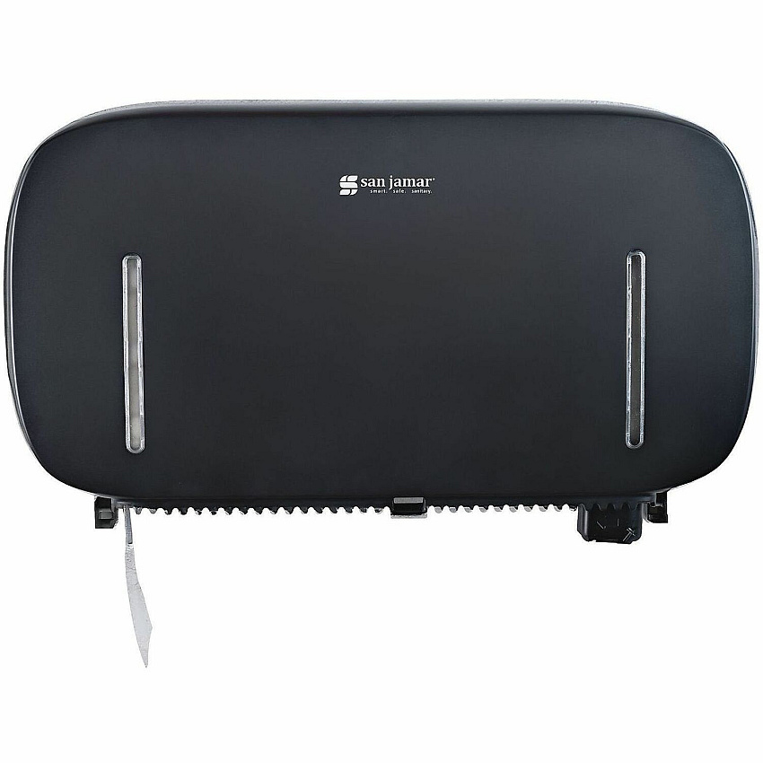 San Jamar Timeless Twin-Roll Bathroom Tissue Dispenser Roll Dispenser - 2 x Roll - 20" Height x 11.6" Width x 4.8" Depth - Plastic - Black - Durable, Easy-to-load, Wall Mountable, Break Resistant, Contemporary Style, Key Lock - 1 Each (R4200BK)