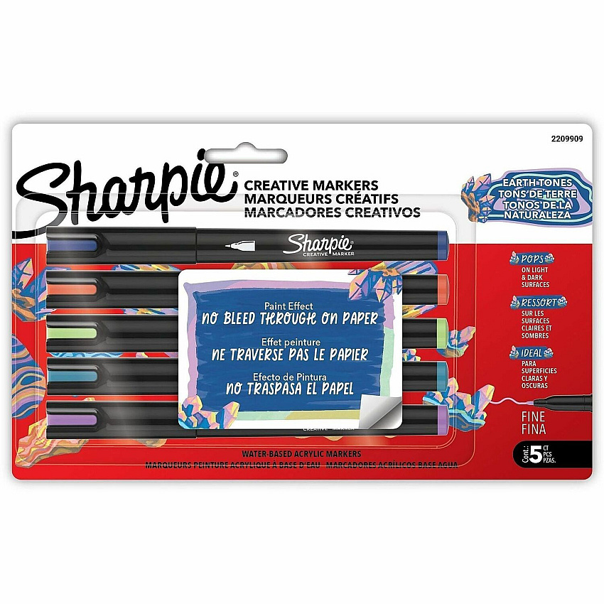 Sharpie Creative Markers Earth Tone Ink - Water Based, Acrylic Based - Glass, Art, Coloring - 5 / Pack (2209909)