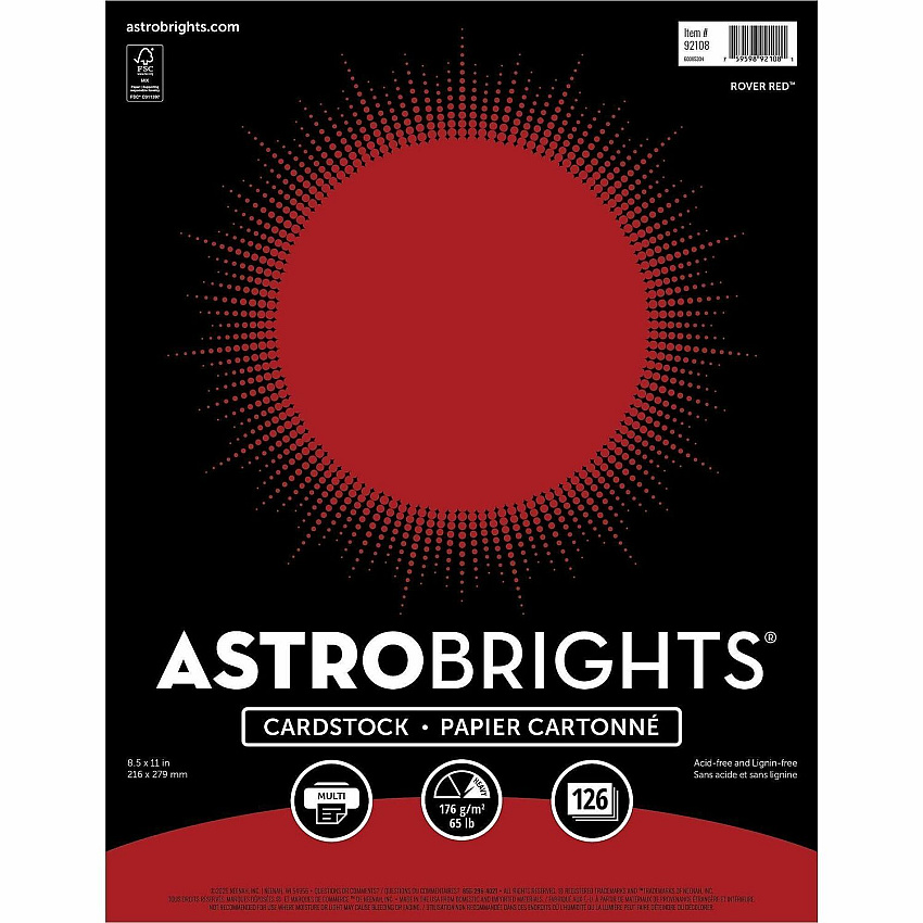 Astrobrights Colored Cardstock Letter - 8 1/2" x 11" - 65 lb Basis Weight - Acid-free, Lignin-free - Rover Red - 126 / Pack (92108)