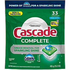 Cascade Complete ActionPacs For Dish, Dishwasher - Pod - Fresh Scent - Recommended For: Residue Remover, Grease Remover, Food Remover, Grime Remover, Baked-on Food Remover, Spot Remover - Phosphate-free, Kosher - Green - 4 / Carton (21697) Cascade Complete ActionPacs For Dish, Dishwasher - Pod - Fresh Scent - Recommended For: Residue Remover, Grease Remover, Food Remover, Grime Remover, Baked-on Food Remover, Spot Remover - Phosphate-free, Kosher - Green - 4 / Carton (21697)