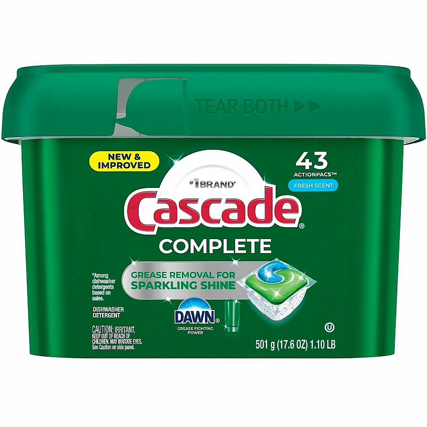 Cascade Complete ActionPacs For Dish, Dishwasher - Pod - Fresh Scent - Recommended For: Residue Remover, Grease Remover, Food Remover, Grime Remover, Baked-on Food Remover, Spot Remover - Phosphate-free, Kosher - Green - 43 / Carton (21700)