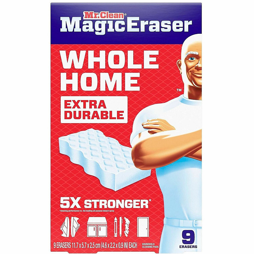 Mr. Clean Magic Eraser Extra-Durable Whole Home 0.9" Height x 4.6" Width x 2.2" Depth - 9/Box - 2 / Carton - White (22880)