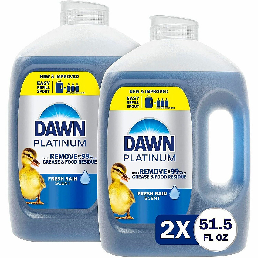 Dawn Platinum Dishwashing Soap For Multipurpose - 51.5 fl oz (1.6 quart) - Fresh Rain Scent - Recommended For: Grease Remover, Grime Remover, Food Remover - Blue - 2 / Carton (24496)