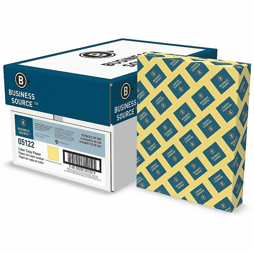 Business Source Multipurpose Color Paper Letter - 8 1/2" x 11" - 20 lb Basis Weight - Sustainable Forestry Initiative (SFI) - Archival-safe, Acid-free, Lint-free, Precision-cut - Canary - 5000 Sheets - 500 Sheets per Ream - 10 / Carton (BSN05122)
