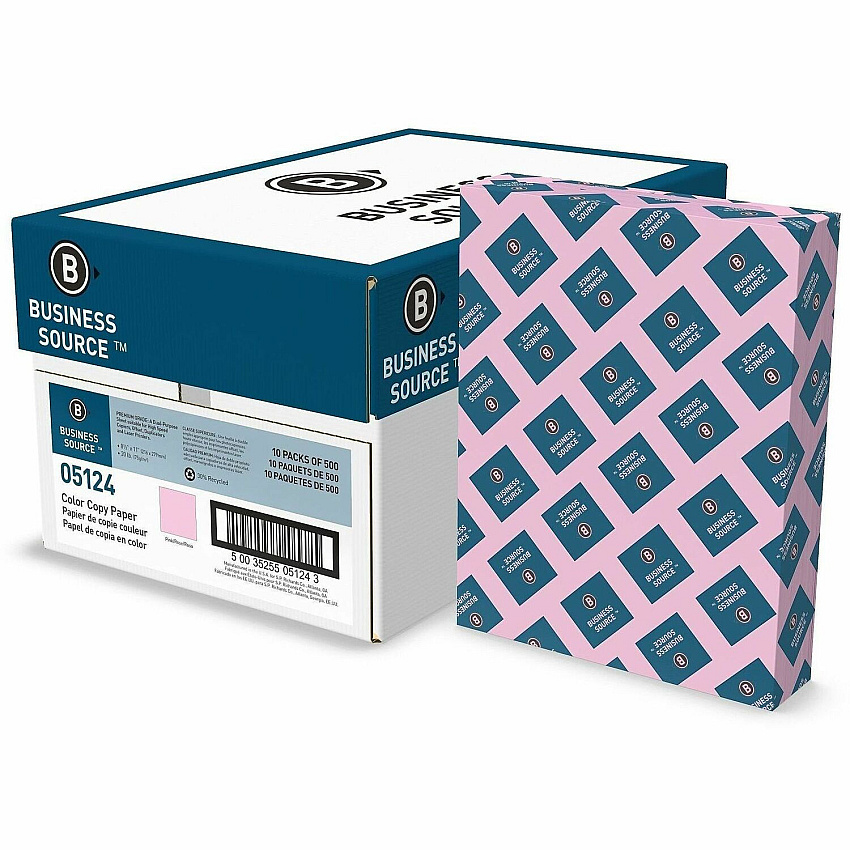 Business Source Multipurpose Color Paper Letter - 8 1/2" x 11" - 20 lb Basis Weight - Sustainable Forestry Initiative (SFI) - Archival-safe, Acid-free, Lint-free, Precision-cut - Pink - 5000 Sheets - 500 Sheets per Ream - 10 / Carton (BSN05124)