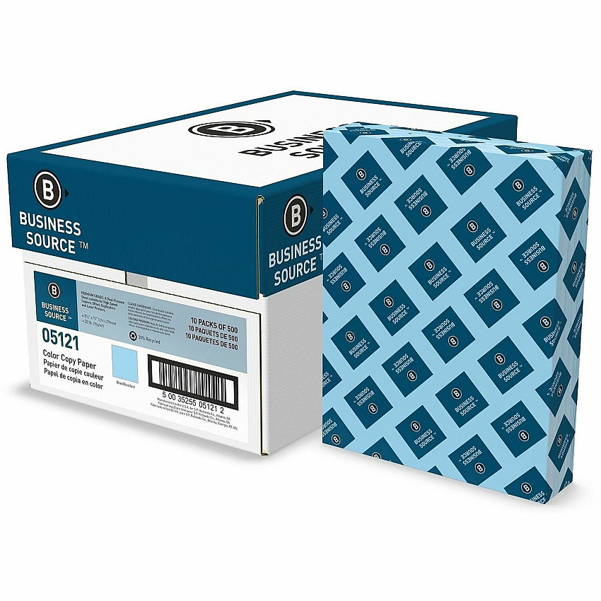 Business Source Multipurpose Color Paper Letter - 8 1/2" x 11" - 20 lb Basis Weight - Sustainable Forestry Initiative (SFI) - Archival-safe, Acid-free, Lint-free, Precision-cut - Blue - 5000 Sheets - 500 Sheets per Ream - 10 / Carton (BSN05121)
