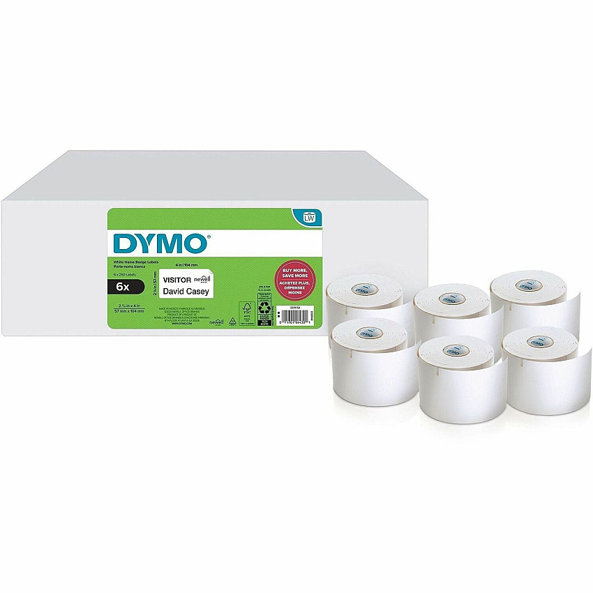 Dymo Multipurpose White Medium Labels - DiameterRoll - Direct Thermal - White - 250 / Roll - 1500 Total Label(s) - For Label Printer - 6 / Pack (2229753)