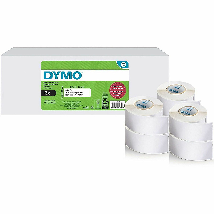 Dymo Multipurpose White Medium Labels - DiameterRoll - Direct Thermal - White - 350 / Roll - 2100 Total Label(s) - For Label Printer - 6 / Pack (2229754)