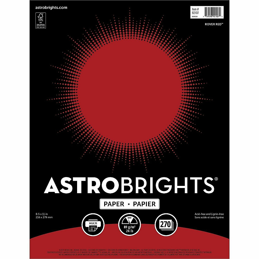 Astrobrights Colored Paper Letter - 8 1/2" x 11" - 24 lb Basis Weight - Acid-free, Lignin-free, Archival-safe, Non-yellowing - Rover Red - 270 Sheets - 270 / Pack (92107)