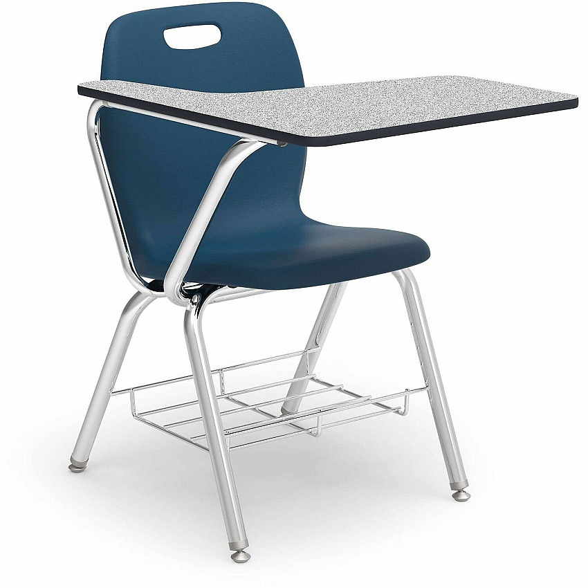 Lorell League Tablet Arm Student Desk/Chair Combo Material: Poly - Finish: Navy - Compact, Armrest, Book Rack, Swivel, Glide - For Student, Book - 2 / Carton (LLR99907NY)