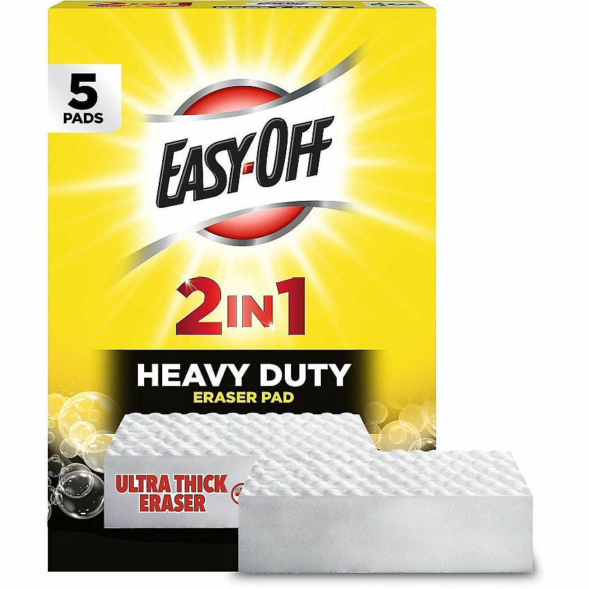 Easy-Off Heavy Duty 2-in-1 Eraser Foam - Heavy Duty, Abrasive - White - 5 / Pack (01776)