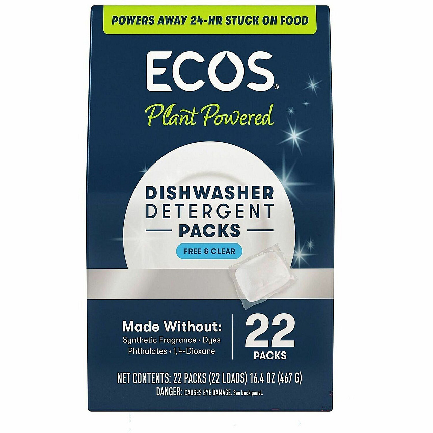 ECOS Dishwasher Detergent Packs For Dishwasher - Powder - Free & Clear Scent - Recommended For: Food Remover, Grease Remover, Grime Remover, Stain Remover - No-rinse, Dye-free, Phthalate-free, Cruelty-free - White - 22 Packs/Box - 6 / Carton (969906)
