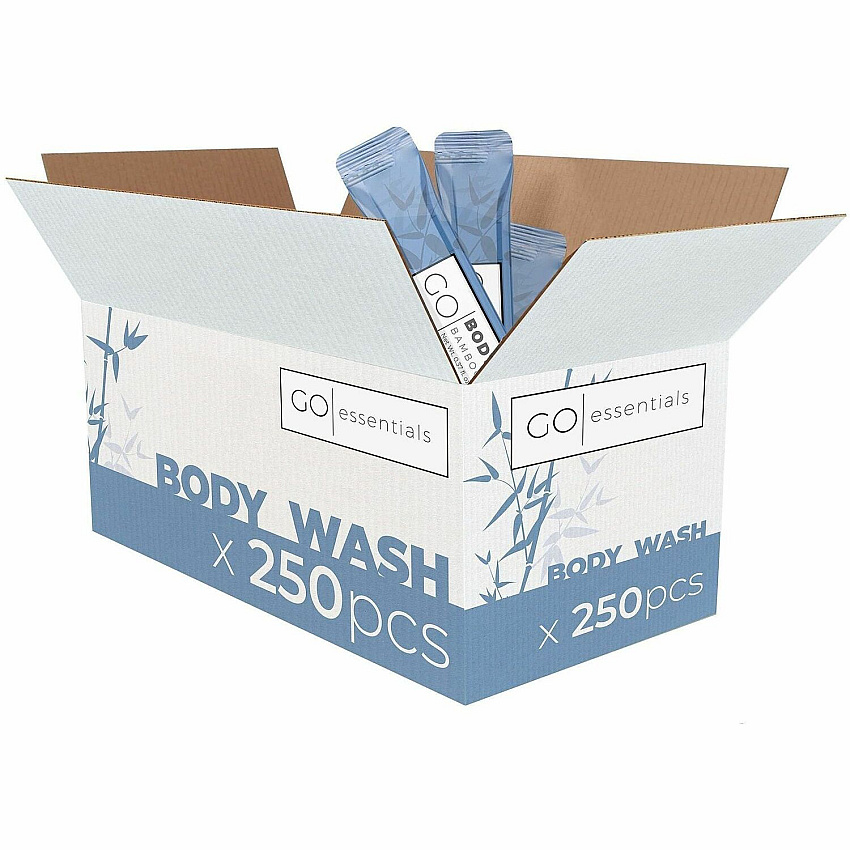 Go Mouthwash Go Essentials Travel-Size Body Wash Packets Bamboo Forest Scent - 0.37 fl oz - Body, Hotel, Spa, Skin, Gym - Moisturizing - Blue - Sulfate-free, Paraben-free - 250 / Pack (BW250)