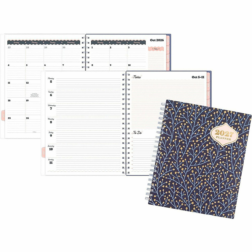 Mead CatCoq Berry Branches Weekly/Monthly Planner Monthly, Weekly - 15 Month - October 2026 to December 2027 - Letter - 8 1/2" x 11" Sheet Size - Wire Bound - Poly Cover - 1 Each (CC01905)