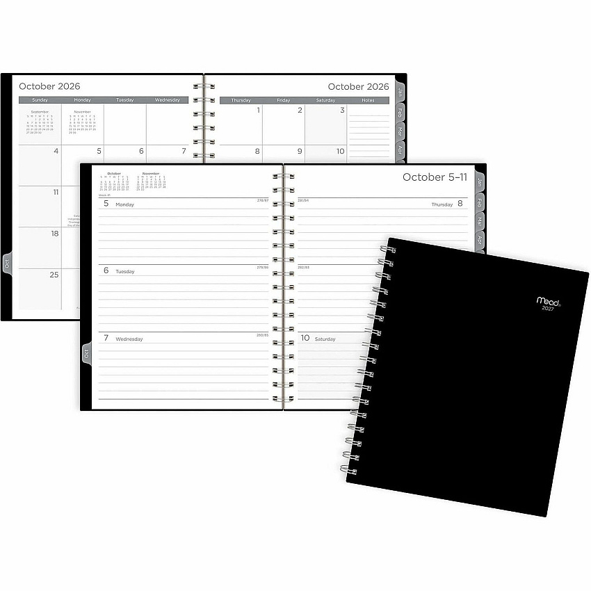 Mead Basic Weekly/Monthly Planner Weekly, Monthly - 15 Month - October 2026 to December 2027 - 1 Week, 1 Month Double Page Layout - Letter - 8 1/2" x 11" Sheet Size - Twin Wire - Black Poly Cover - 1 Each (CRW80505)