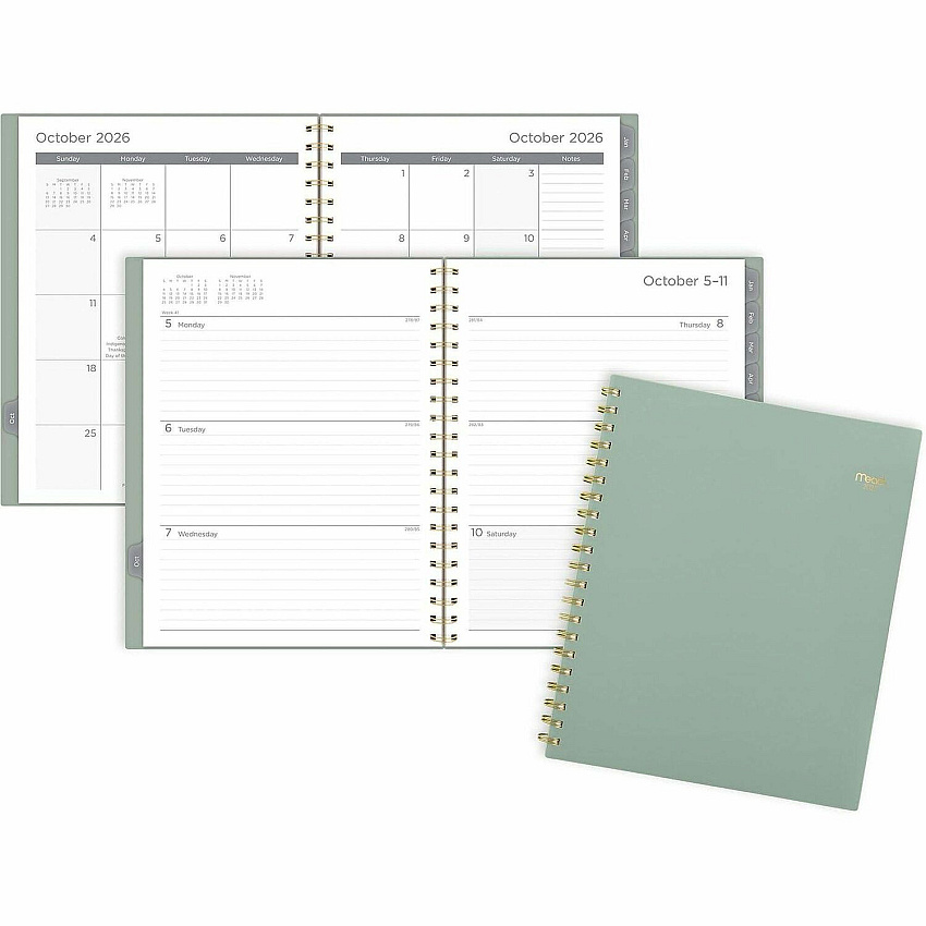 Mead Basic Weekly/Monthly Planner Weekly, Monthly - 15 Month - October 2027 to December 2027 - 1 Week, 1 Month Double Page Layout - Letter - 8 1/2" x 11" Sheet Size - Twin Wire - Soft Grass Poly Cover - 1 Each (CRW62093)