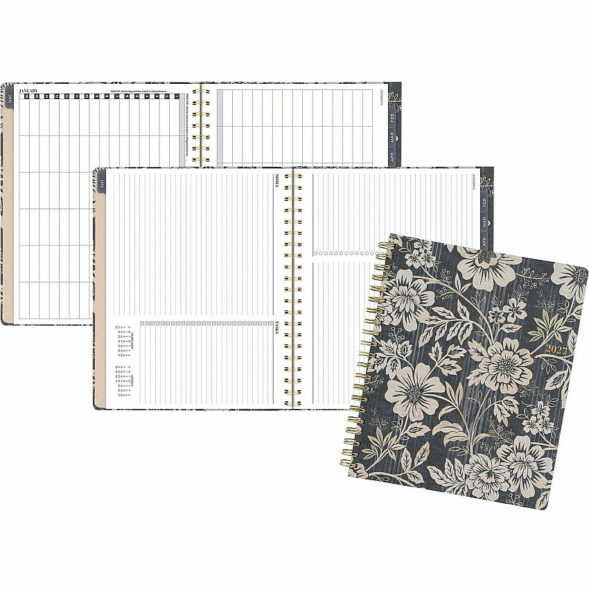 Cambridge Denim Blooms Monthly Planner Monthly - 12 Month - January 2027 to December 2027 - Letter - 8 1/2" x 11" Sheet Size - Twin Wire - Paper Cover - 1 Each (1850902)